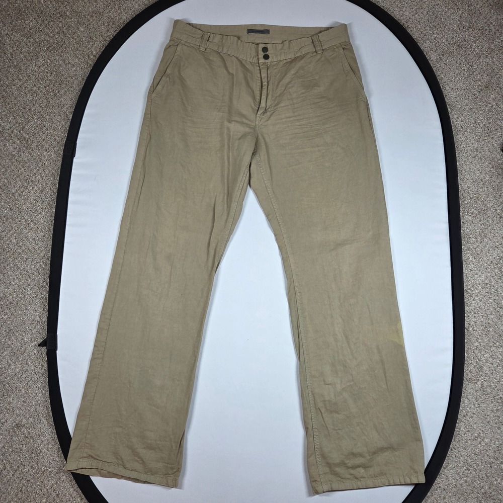 John Varvatos Tan Linen Cotton Straight‎ Chino Pants Mens Size 54 EU 37 US Khaki